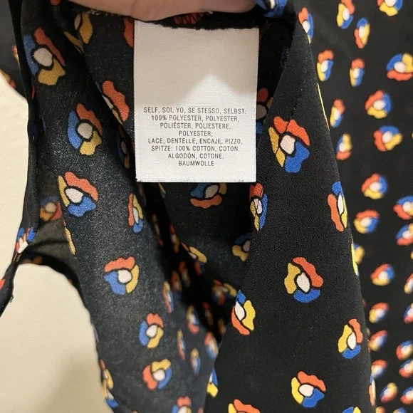 Meadow Rue Anthropologie Women XS Black Printed Crochet Tunic 70s Boho Hippie - Picture 9 of 13